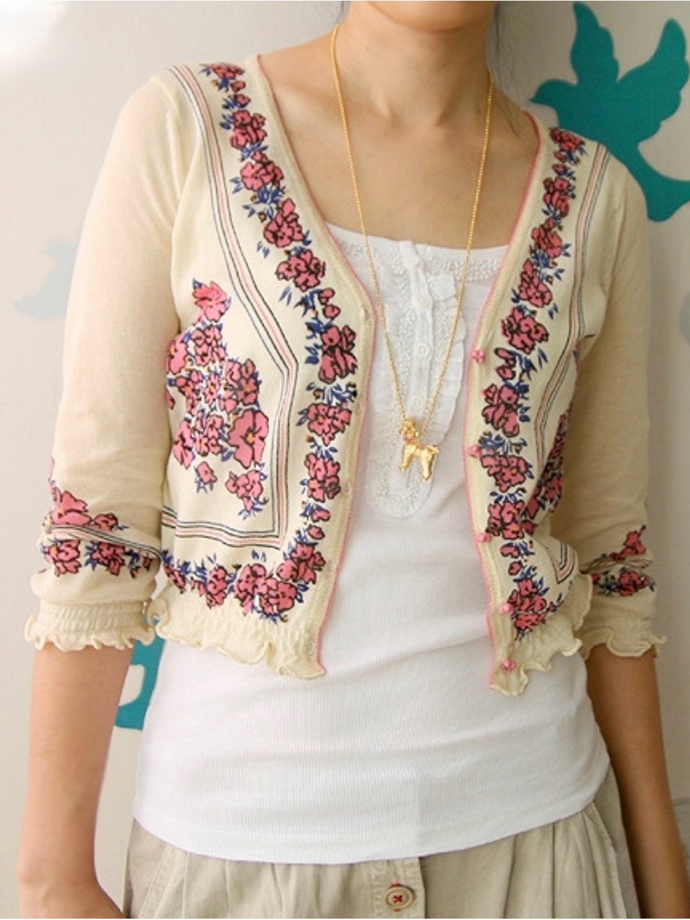 Anthropologie Guinevere Romantic Crop Cardigan Top Boho Floral size small